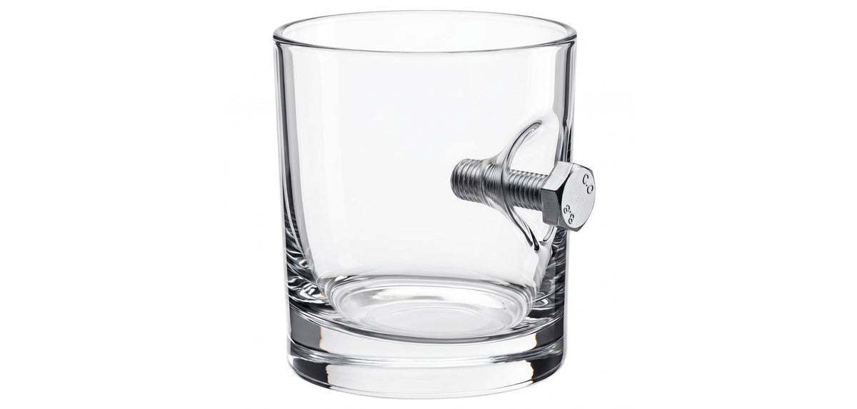 Bellore whisky tumbler with a bolt set into the glass, 300 ml