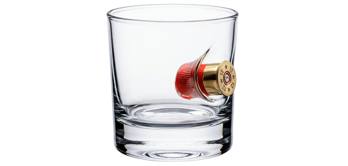Bellore whisky tumbler with a real 12 cal shotgun shell set into the glass, 300 ml