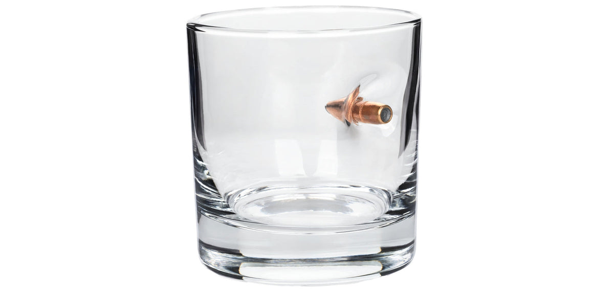 Bellore whisky tumbler with a real .308 bullet set into the glass, 300 ml
