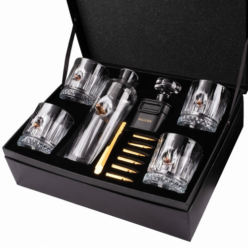 Bellore Bullet Decanter Gift Set — Decanter, 4 Whisky Glasses & Bullet Whisky Stones