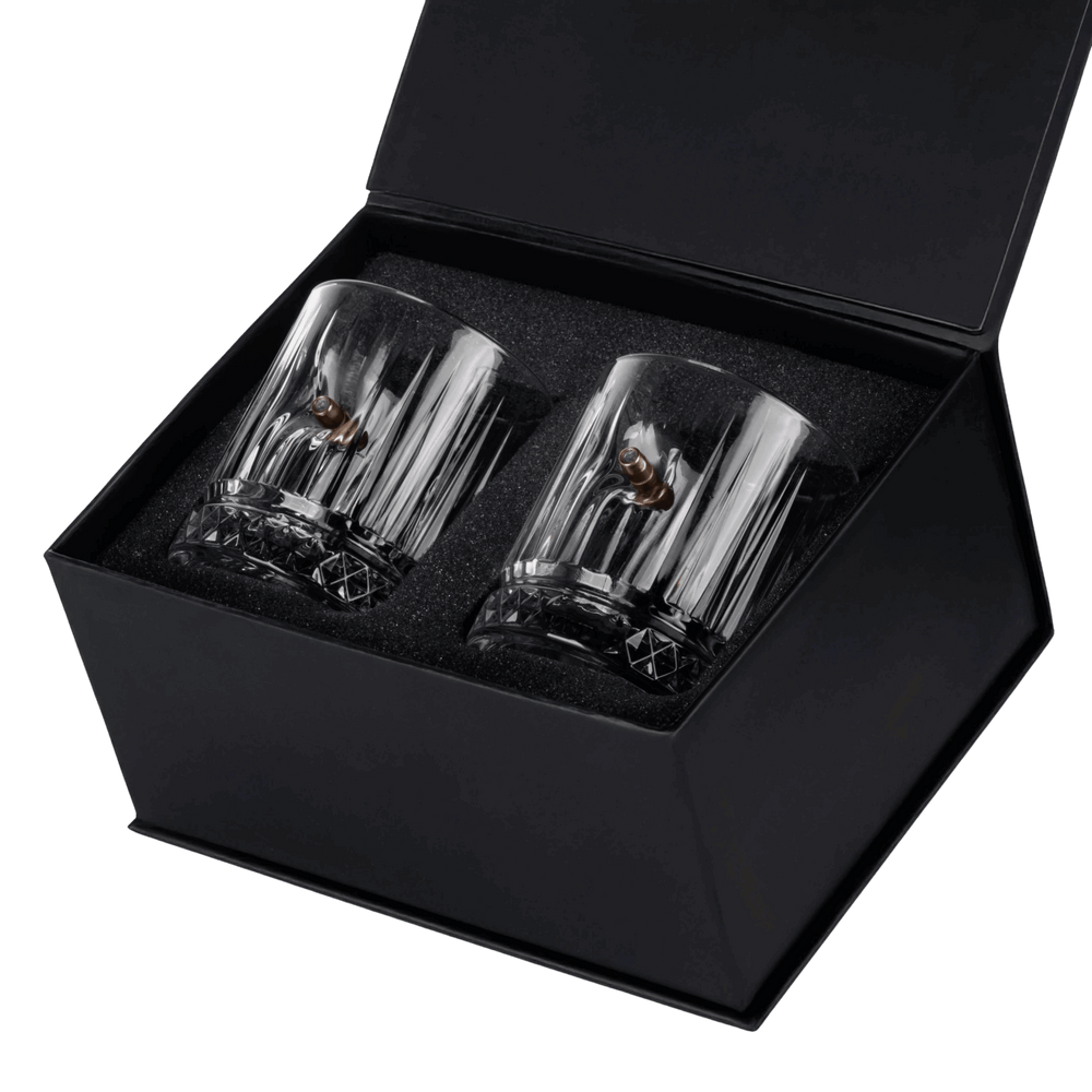 Real Bullet Old Fashioned Glass Set 355ml – front view on white background