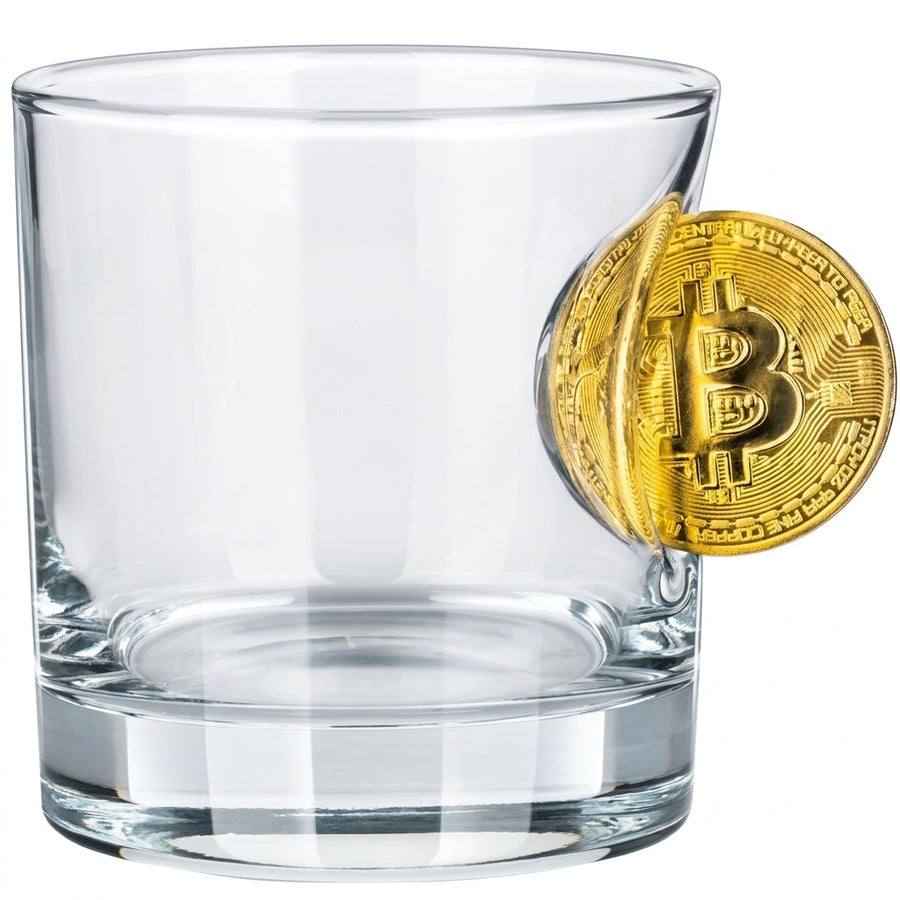 Bitcoin Rocks Glass 300ml by Bellore – front view