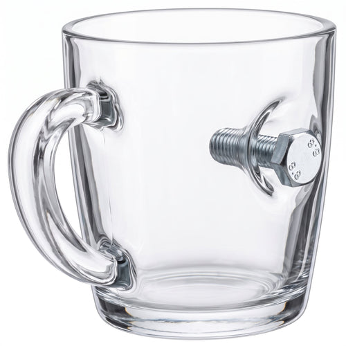 Bolt & Nut Glass Mug 340ml by Bellore – front view