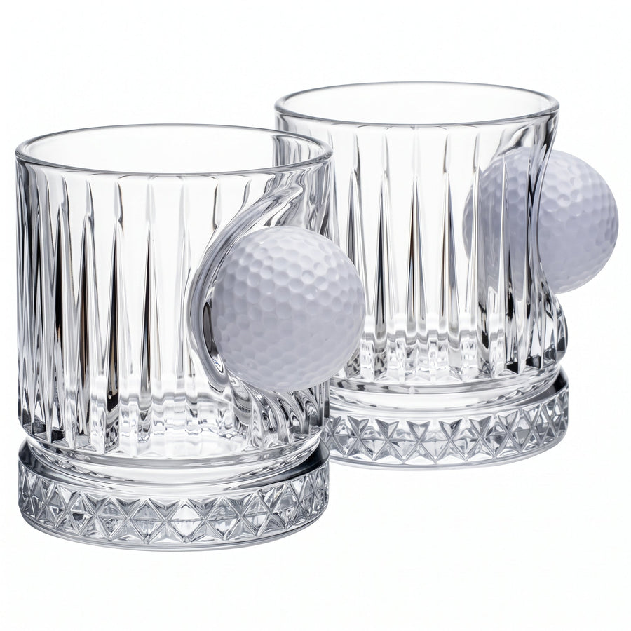 Real Golf Ball Crystal Whisky Glass Set of 2 355ml by Bellore – front view