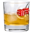 Dice Rocks Glass 300ml – styled shot with dice