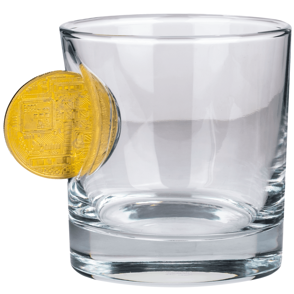 Bitcoin Rocks Glass 300ml – styled shot alternate angle