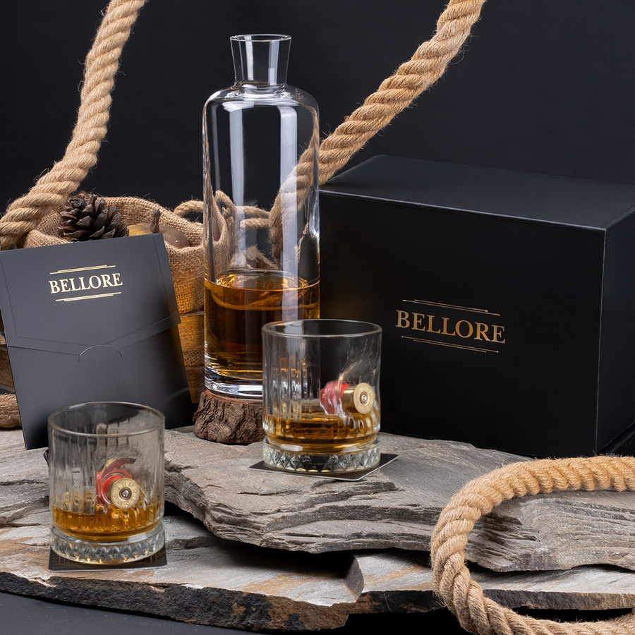 Real Shotgun Shell Double Crystal Whisky Set 355ml – styled concept shot