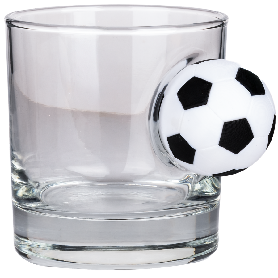 Football Rocks Glass 300ml – styled shot with football