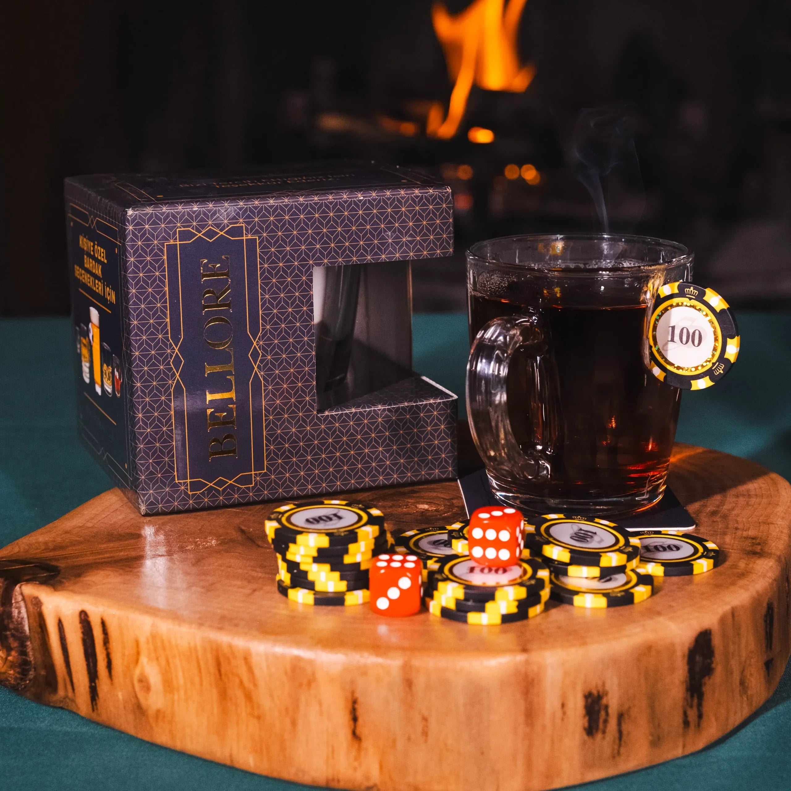 Glass Tea & Coffee Mug — Poker Chip Edition, 340 ml