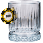 Poker Chip Crystal Whisky Glass 355ml – angled view with the poker chip