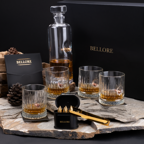 Bellore Bullet Decanter Whisky Gift Set – styled concept shot