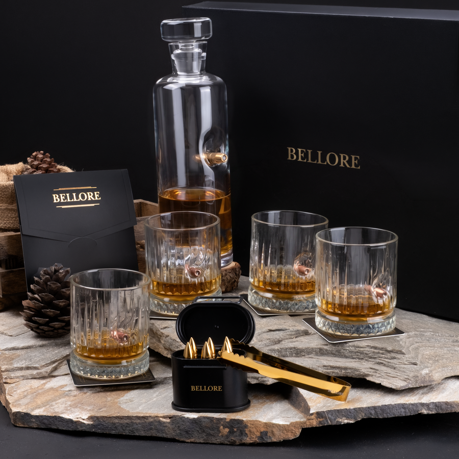 Bellore Bullet Decanter Whisky Gift Set – styled concept shot