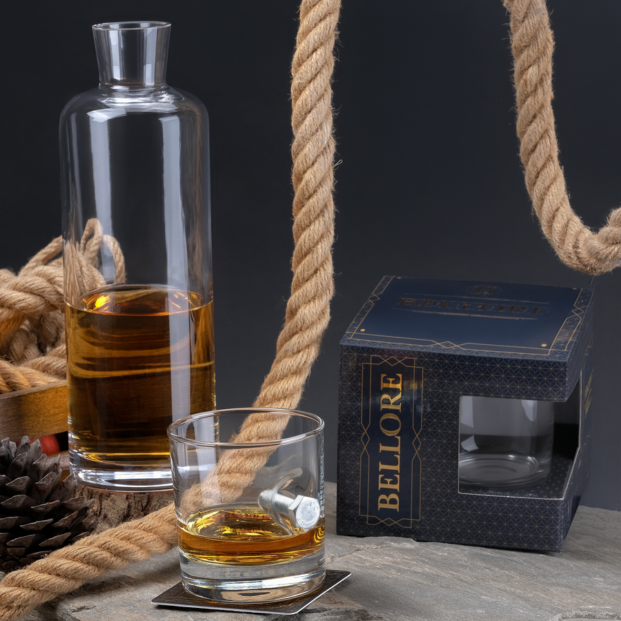 Bolt & Nut Rocks Glass 300ml – styled concept shot